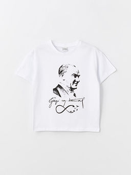 Bisiklet Yaka Atat?rk Bask?l? K?sa Kollu K?z ?ocuk Ti??rt