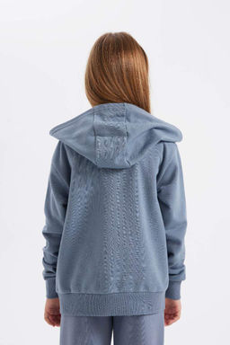 Базовый школьный кардиган с капюшоном и молнией для девочек - Defacto фото 6