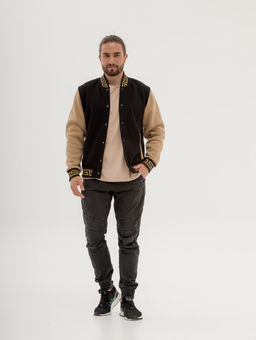 Бомбер на кнопках унисекс футер 3хнитка начес качество пенье , черный/беж версачи - Knitka wear фото 4