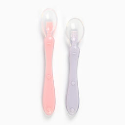 Ложка детская силиконовая для прикорма Крошка Я «Милые зверята», набор 2 шт., розовый/фиолетовый