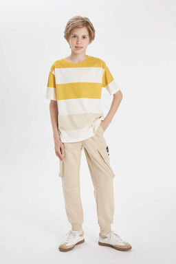 Полосатая футболка с короткими рукавами для мальчиков с круглым вырезом - Defacto фото 2