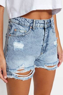 TRENDYOLMILLA Ac?k Mavi Y?rt?kl? Yuksek Bel Denim Sort TWOSS23SR00278 фото 8