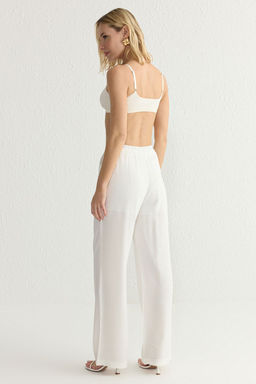 TRENDYOLMILLA Beyaz Keten Gorunumlu Wide Leg/Genis Paca Dokuma Pantolon TWOSS25PL00020  фото 5