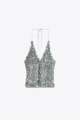 SEQUINNED HALTER TOP - Zara фото 16
