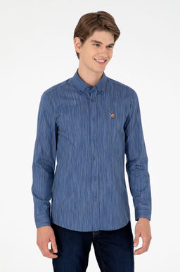 Мужская синяя рубашка с длинным рукавом