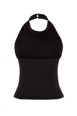 Alt?n Yuksek Degaje Yaka Simli Orme Party Bluz TPRSS26BZ00005