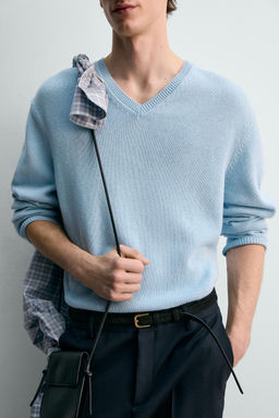 JERSEY CUELLO PICO ALGOD?N - LINO LIMITED EDITION / Azul claro - Zara фото 5