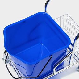 Тележка уборочная одноведерная с вертикальным отжимом и сеткой, синее ведро 25 л, хромированная рама