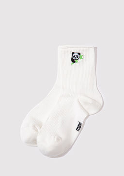 Panda Islemeli Ekru Soket Corap