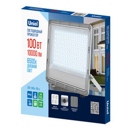 ULF-F52D-100W/6500K IP65 200-240V GREY Прожектор светодиодный. Дневной свет (6500K). Угол 90 градусов. Корпус серый. TM Uniel