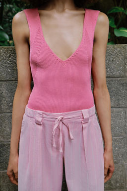PANTAL?N CULOTTE RAYAS / Rosa / Blanco - Zara фото 4