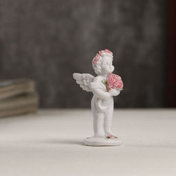 Цена за 2 шт. Сувенир полистоун "Белоснежный ангел в розовом веночке с букетом роз" 5,3х2,3х2,3 см