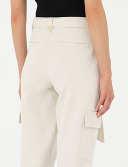 Krem Keten Kar___ml_ Jogger Fit Kanvas Pantolon