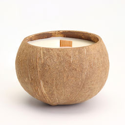 Ароматическая свеча в подсвечнике из кокоса, сандал, соевый воск, 8×10 см, в коробке