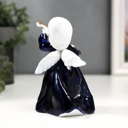 Фигурка керамика под фарфор Ангелочек со скрипкой, кобальт, 12.5?10?8 см