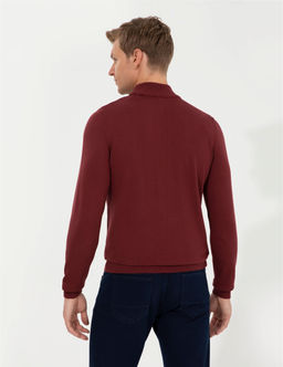 Bordo Slim Fit Yar_m Bal_k__ Yaka Basic Triko Kazak - Pierre cardin фото 5