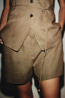 LINEN BLEND PLEATED BERMUDA SHORTS - Zara фото 2