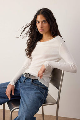 Ekru Degaje Yaka Baglamal? Fitted/Vucuda Oturan Transparan Orme Bluz TWOAW26BZ00240