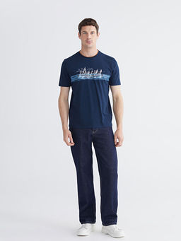 Bisiklet Yaka Bask?l? Penye Erkek Ti??rt