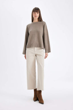 Culotte Gabardin Pantolon Yuksek Bel Basic Duz Cepli Genis Bol Paca - Defacto фото 3