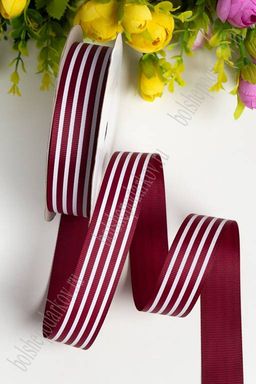 Лента репсовая 2,5 см*20 ярд "Полоска" SF-1312, бордовый №48
