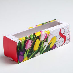 Цена за 5 шт. Коробка для макарун, кондитерская упаковка 8 марта, 5.5?18?5.5 см