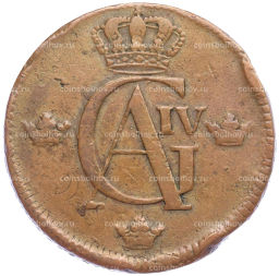 Монета 1 скиллинг 1820 года Швеция