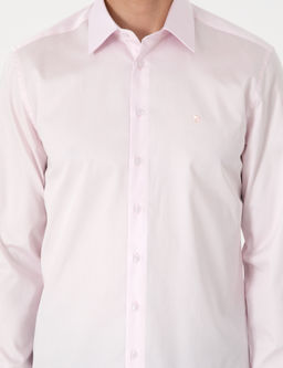 A__k Pembe %100 Pamuk Parlak Saten Slim Fit Uzun Kollu Basic G_mlek