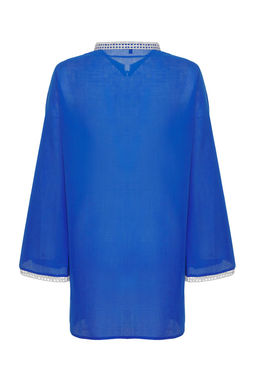 Tropikal Desenli Dokuma %100 Pamuk Plaj Mini Elbise TBESS25EL00027