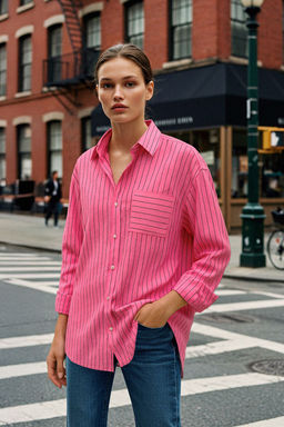 Pembe Cizgili Cep Detayl? Oversize Dokuma Gomlek TWOAW26GO00073 - Trendyolmilla фото 10