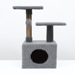 Домик-когтеточка 2-х ур. квадратный с 2-мя квадратными полками, 53×35×65 см, серый