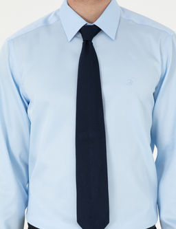 A__k Mavi Non Iron Kolay _t_lenebilir Slim Fit Uzun Kollu Basic G_mlek