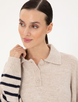 Ekru Comfort Fit Polo Yaka Kazak