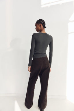 LONG SLEEVE WASHED EFFECT RIBBED T-SHIRT - Zara фото 10