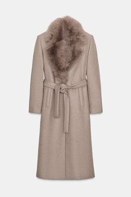 WOOL COAT WITH FAUX FUR LAPEL AND BELT - Zara фото 7