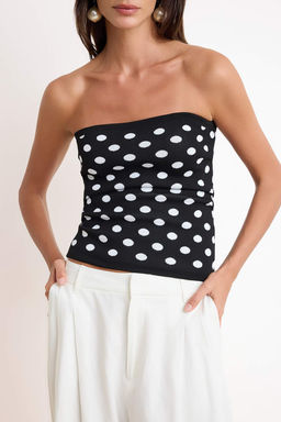 Siyah Straplez Puantiyeli Triko Bluz TWOSS26BZ00323 - Trendyolmilla фото 3