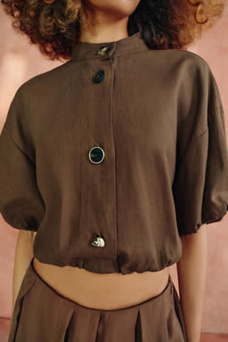 CAMISA GLOBO CON LINO / Marr?n / Topo - Zara фото 5