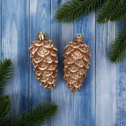 Цена за 3 шт. Ёлочные игрушки 2 шт. Шишки 410 см, золотисто-белый