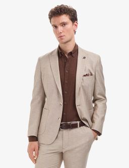A__k Kahverengi Ex. Slim Fit Keten Kar___ml_ Tak_m Elbise