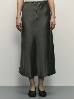 Сатиновая юбка миди с поясом на кулиске / Zarina фото 2