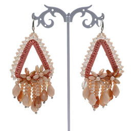 Серьги ручной работы с цирконами в оплетении цв.персиковый