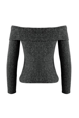 Antrasit Yumos Carmen Yaka Fitted/Vucuda Oturan Orme Bluz TWOAW26BZ00081 - Trendyolmilla фото 6