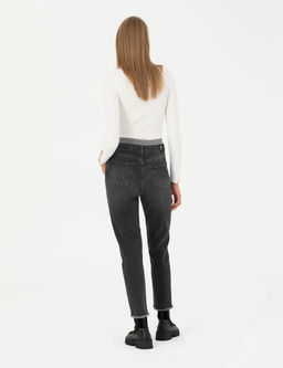 Antrasit Mom High Waist Fit Jean Pantolon