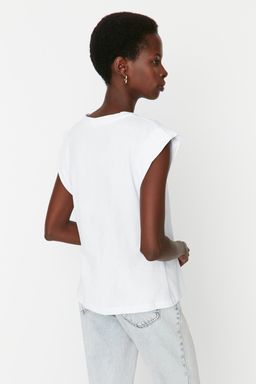 TRENDYOLMILLA Siyah %100 Pamuk Vatka Gorunumlu Basic Bisiklet Yaka Orme T-Shirt TWOSS20TS0021  фото 16