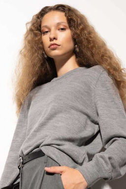 Regular Fit Yumusak Dokulu Bisiklet Yaka Basic Duz Triko Kazak