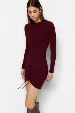 Bordo Mini Triko Buzgu Detayl? Elbise TWOAW23EL00443