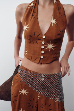 SUN PRINT LINEN BLEND TOP - Zara фото 4