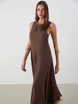 Bisiklet Yaka A Kesim Keten Kar???ml? Elbise