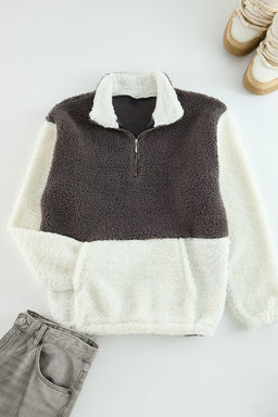TRENDYOL MAN Fume Unisex Oversize/Genis Kesim Renk Bloklu Dik Yaka S?cak Tutan Pelus Sweatshirt TMNAW25SW00148 - Trendyolmilla фото 10