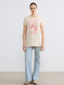 Bisiklet Yaka Bask?l? Kad?n Ti??rt